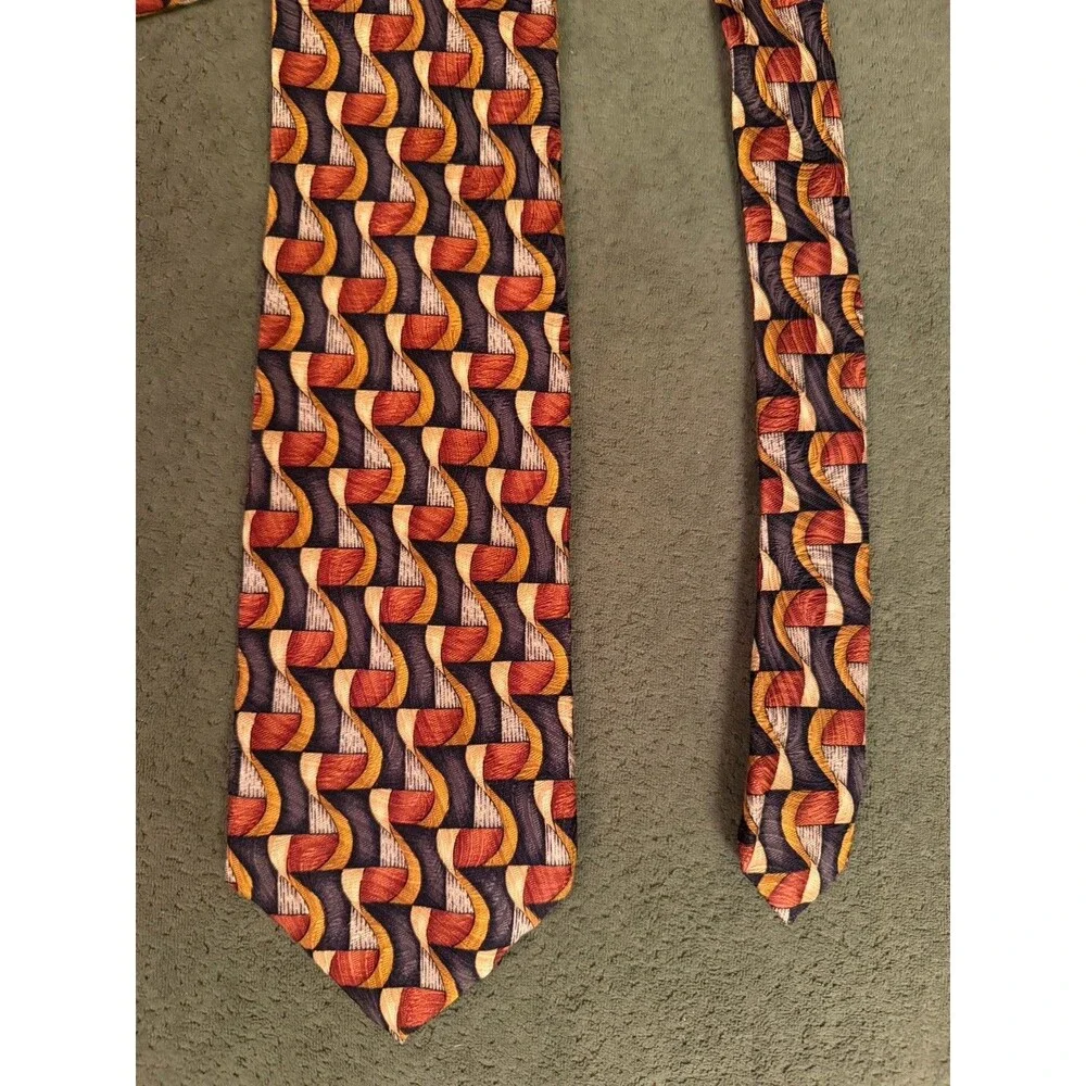 Robert Talbott Men's Silk Tie Vintage Geometric Brown Gold